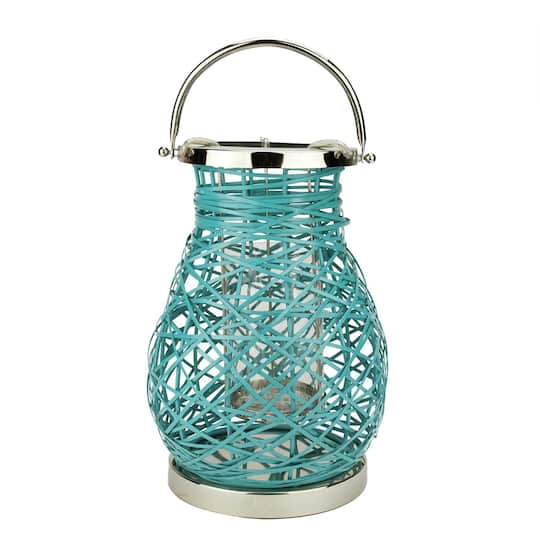 Decorative Woven Iron Pillar Candle Lantern By Northlight in Turquoise Blue | 13.5" x 8.5" | Michaels®